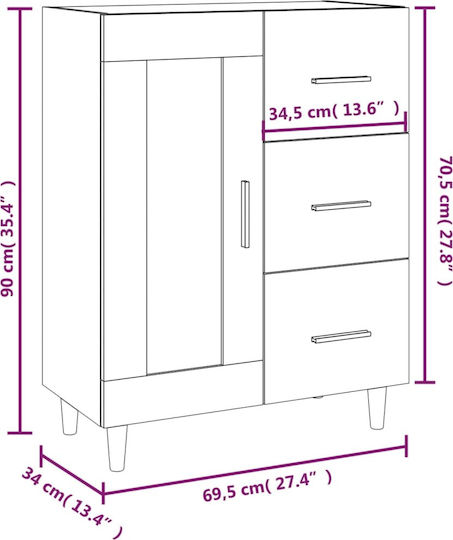Wall Living Room Display Cabinet made of Particleboard with Glass Brown 69.5x34x90cm