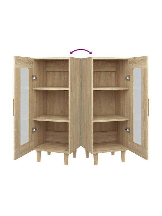 Wall Living Room Display Cabinet made of Particleboard with Glass Beige 34.5x34x90cm