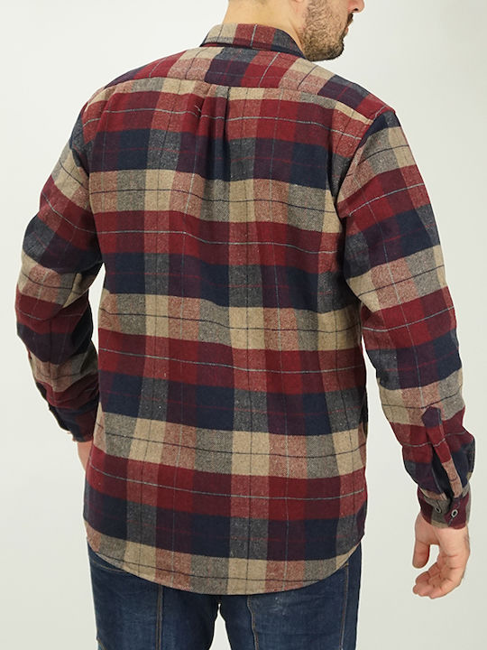 Canadian Country Herrenhemd Overshirt Langärmelig Flanell Geprüft Burgundisch