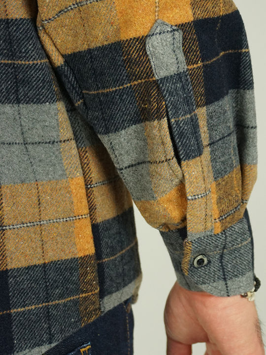 Long Sleeve Flannel Overshirt in Narrow Fit Checked Yellow