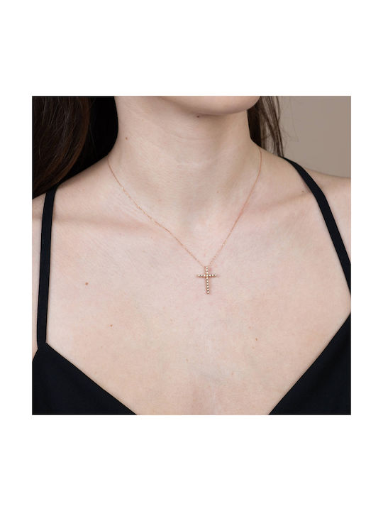 Skaras Jewels Ροζ Χρυσός Σταυρός Με Αλυσίδα 14K