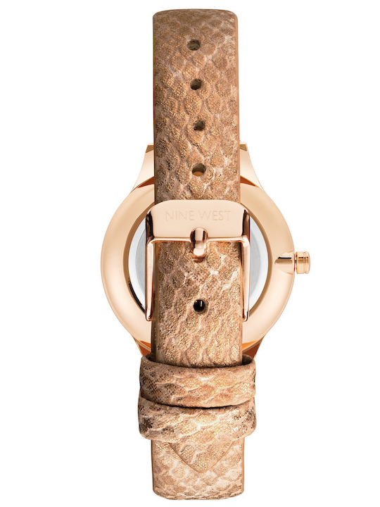 Nine West Γυναικείο Ρολόι 34mm Μπαταρίας με Ροζ Χρυσό Δερμάτινο Λουράκι
