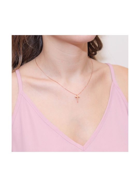 Skaras Jewels Ροζ Χρυσός Σταυρός 14K