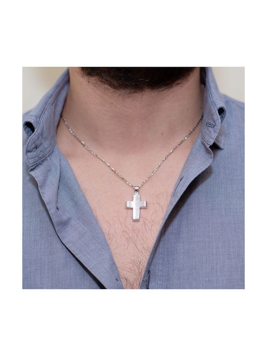 Skaras Jewels Men's White Gold Cross 14K with Chain