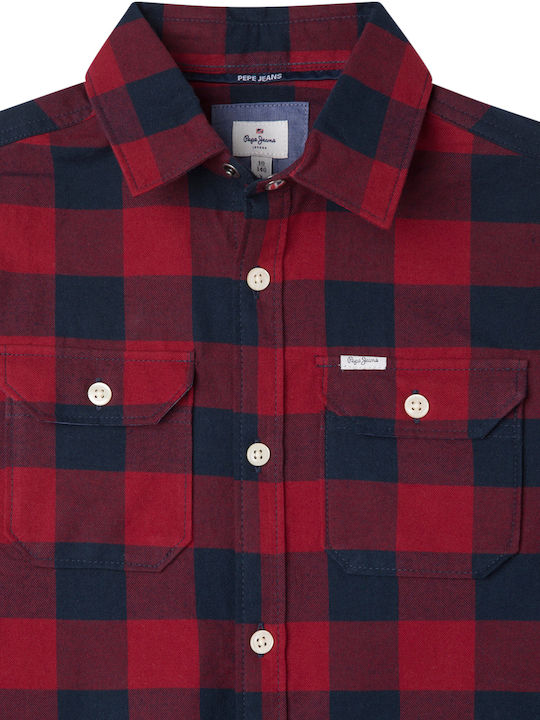 Kids Checked Shirt Long Sleeve Red Kenny