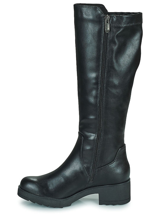 Leder Damenstiefel mit mittlerem Absatz Schwarz