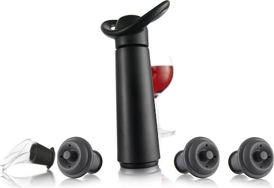 Vacu Vin Wein Vakuumpumpe Kunststoff mit 3 Verschlüsse Schwarz