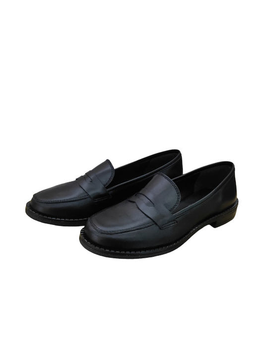 180 Γυναικεία Δερμάτινα Loafers Μαυρο