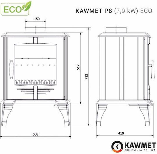 Kawmet P8 Eco Fontă Soba pe lemne 7.9kW Negru