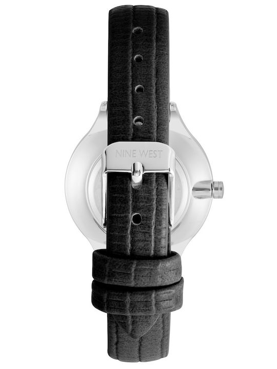 Nine West Γυναικείο Ρολόι 32mm Μπαταρίας με Μαύρο Δερμάτινο Λουράκι