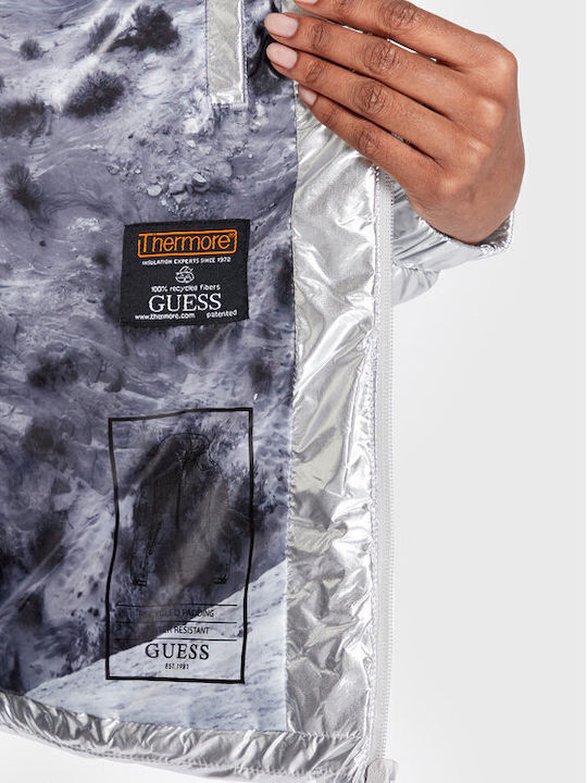 Kurz Damen Puffer Jacke für Winter Silber