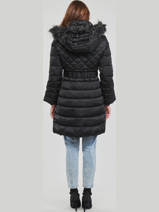 Women's Long Puffer Jacket for Winter with Hood Black