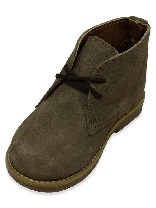 Leather anatomical kids' anatomical bootie in grey suede color