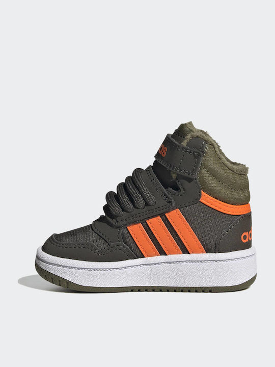 Hoops Mid Lifestyle Kids Sports Shoes Basketball with Hoop & Loop Closure Shadow Olive / Impact Orange / Focus Olive