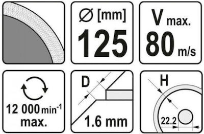 Yato Διαμαντόδισκος Πλακιδίων Disc de tăiere Lemn 125mm 1buc