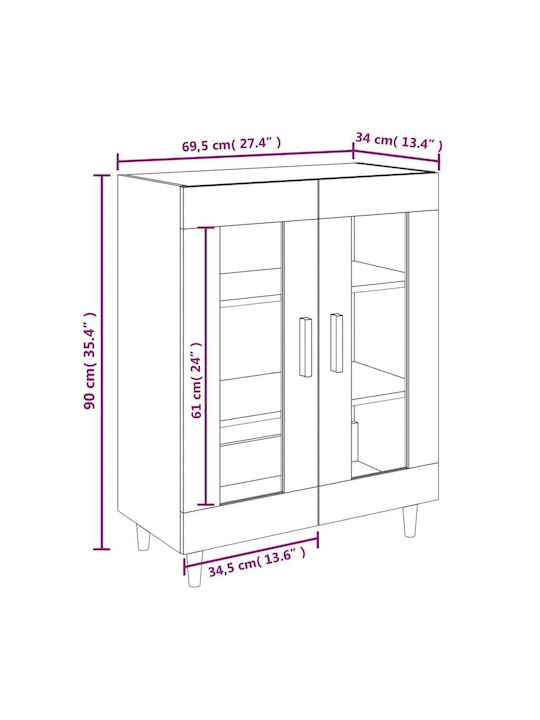 vidaXL Wohnzimmer Vitrine aus Spanplatte mit Verglasung Braune 69.5x34x90cm