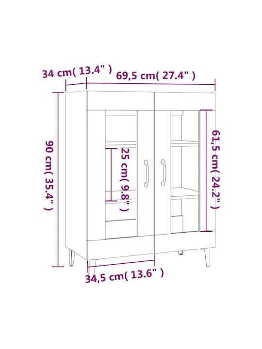 Living Room Display Cabinet from Particle Board with Windowed Grey 69.5x34x90cm