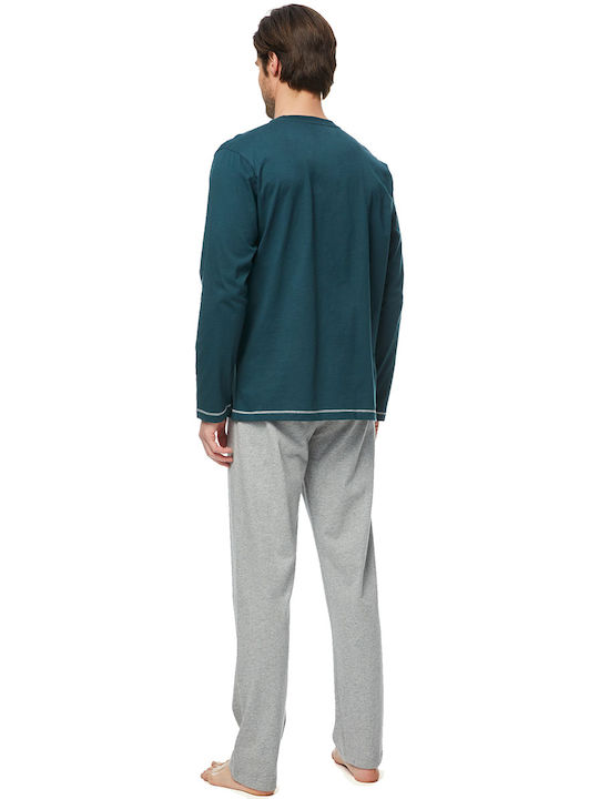 Minerva Men's Winter Cotton Pajamas Set Πετρόλ