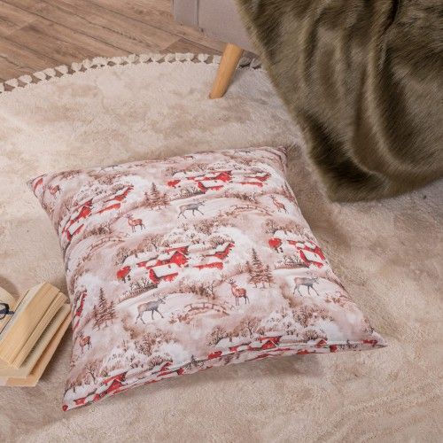 Teoran Christmas Decorative Square Pillowcase Bremen Beige-Red 45x45cm