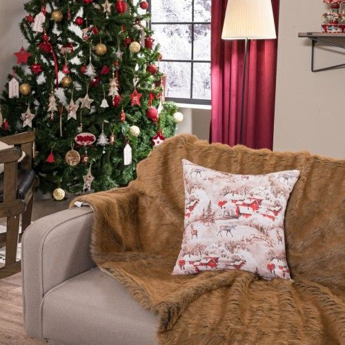 Teoran Christmas Decorative Square Pillowcase Bremen Beige-Red 45x45cm