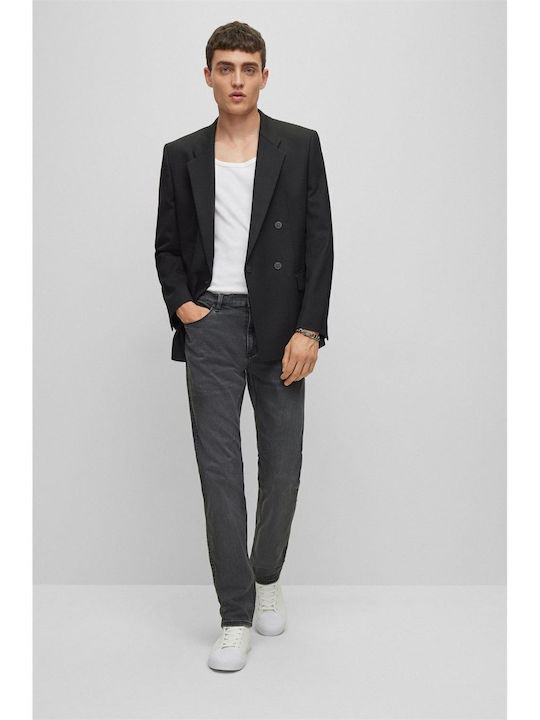 708 Ανδρικό Παντελόνι Τζιν Ελαστικό με Slim Straight Εφαρμογή Γκρι