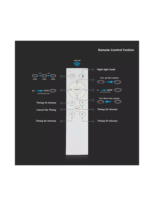 V-TAC Ceiling Mount Light 46.5cm White with Integrated LED and Remote Control