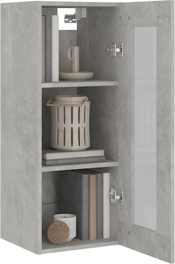 Wall Living Room Display Cabinet made of Wood & Metal with Glass Gray 69.5x32.5x90cm