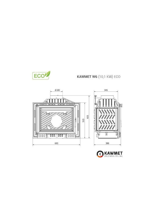 Kawmet W6 Eco Wood Fireplace Insert with Straight Window 10.1kW