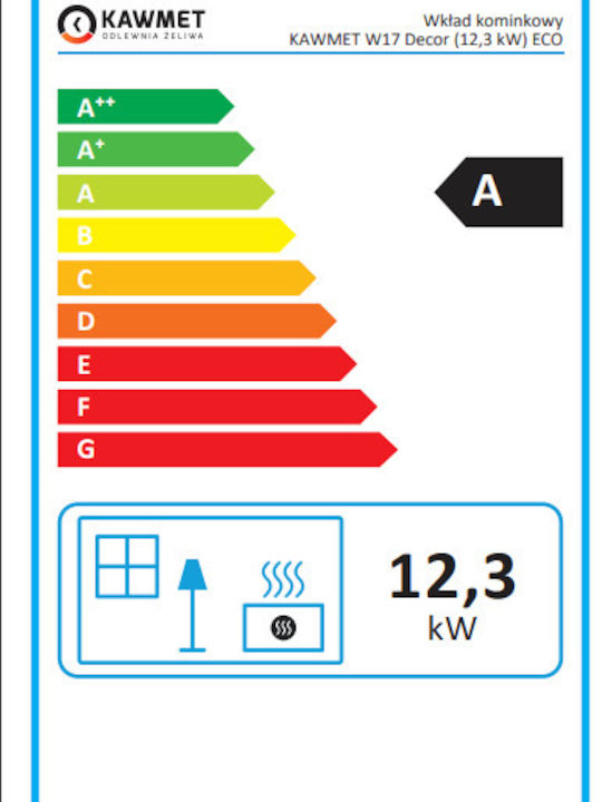 Kawmet W17 Decor Eco Ενεργειακό Τζάκι Ξύλου 12.3kW Ίσιο με Ανοιγόμενη Πόρτα