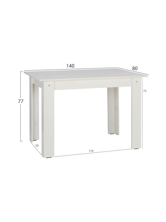 Τραπέζι Κουζίνας Ξύλινο Λευκό 140x80x77εκ.