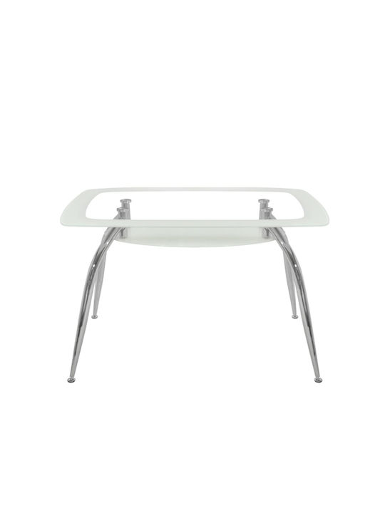 Haltia Table Kitchen with Glass Surface White / Transparent / Chrome 120x75x75cm