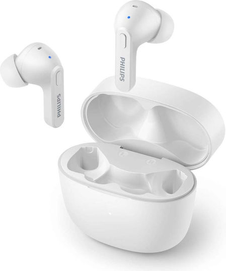 Philips TAT2206 Earbud Bluetooth Handsfree Ακουστικά με Αντοχή στον Ιδρώτα και Θήκη Φόρτισης Λευκά