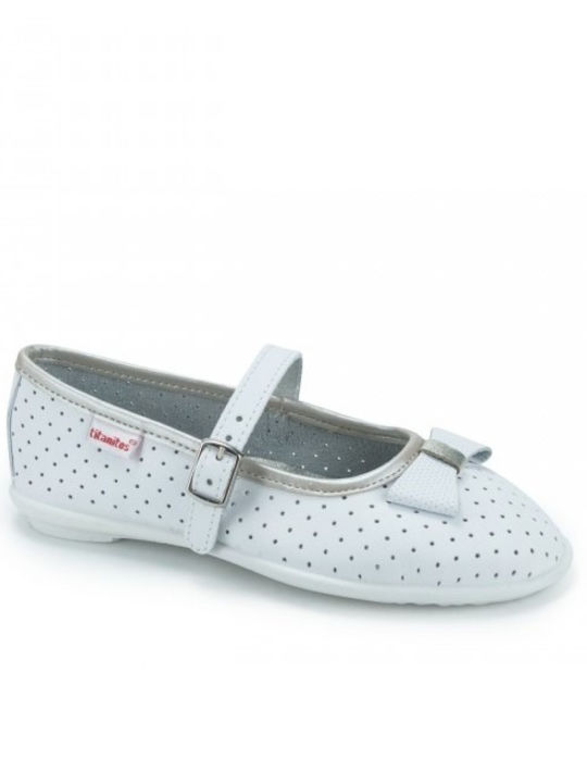 Kids Ballerinas with Adjustable Metal Clasp White
