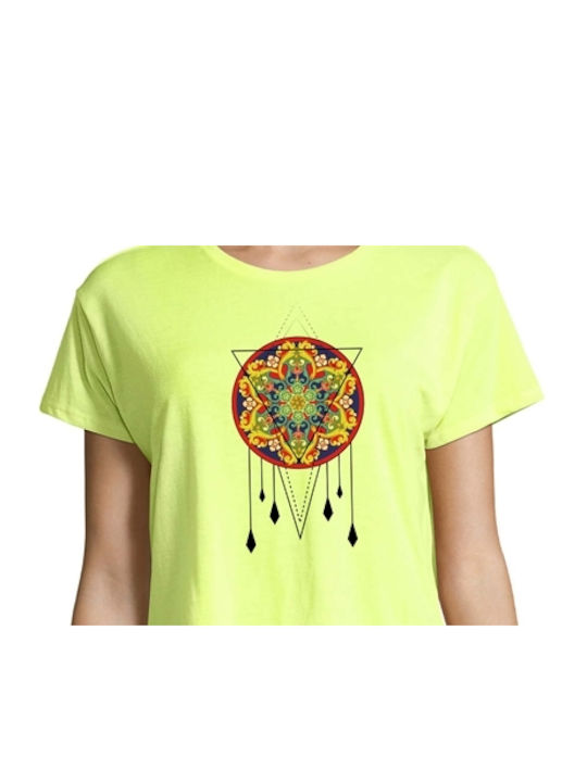 Crop Top with Yoga - Pilates 44 print in neon yellow color