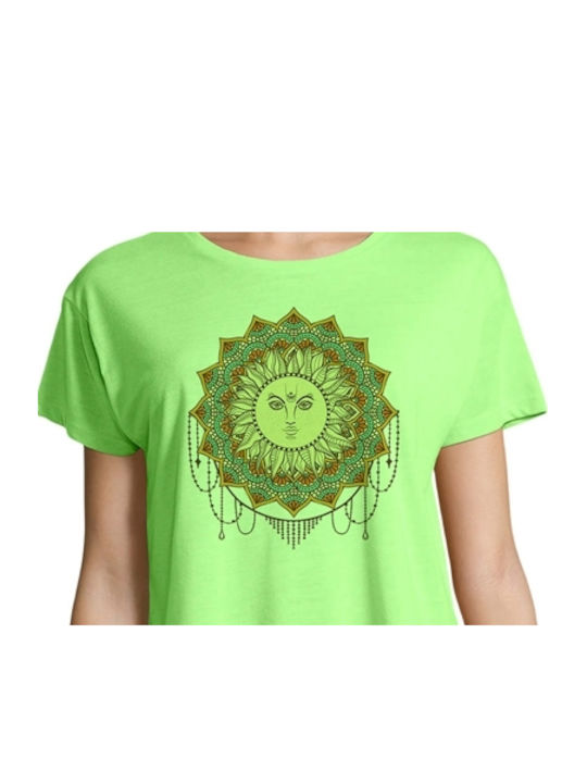 Crop Top with Yoga - Pilates 47 print in neon green color