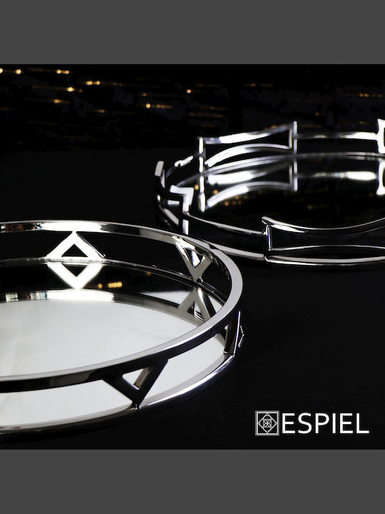 Espiel Metallic Round Decorative Tray with Mirror Silver 38x38cm