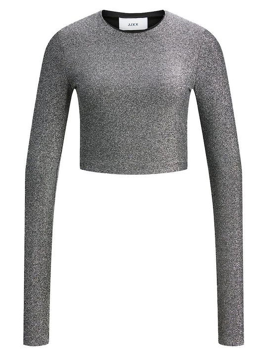 Γυναικείο Crop Top Μακρυμάνικο Ασημί