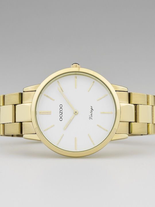 Oozoo Vintage Γυναικείο Ρολόι 38mm Μπαταρίας με Χρυσό Μεταλλικό Μπρασελέ
