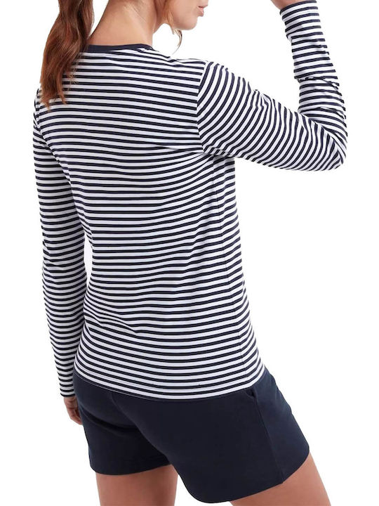 Nautica Women's Blouse Cotton Short Sleeve Striped Navy Blue