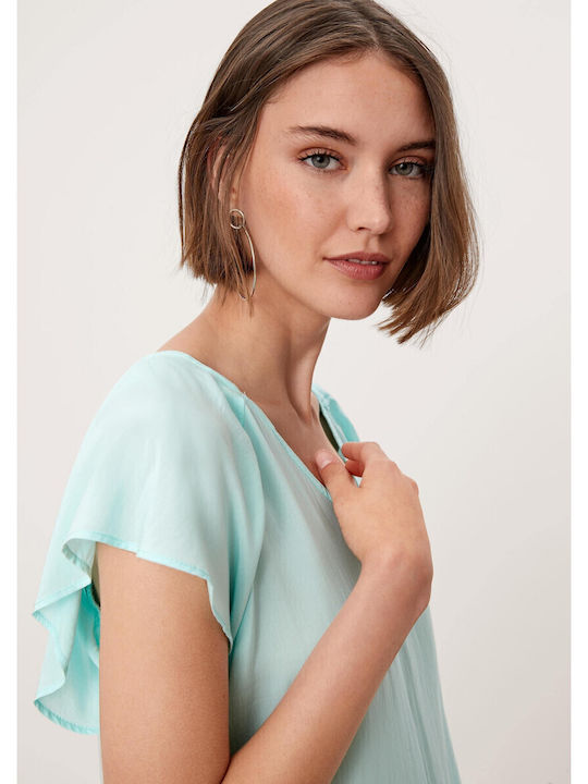 Women's Summer Blouse Short Sleeve with V Neckline Aqua