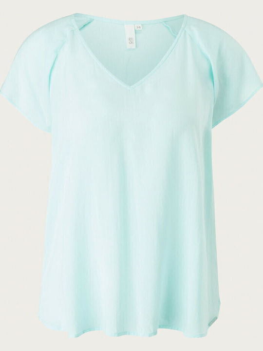 Women's Summer Blouse Short Sleeve with V Neckline Aqua