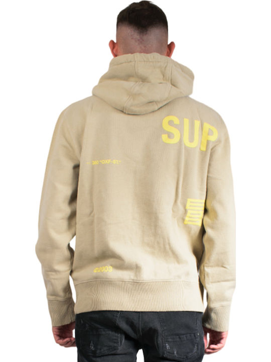 Stacked Sweatshirt with Hood Beige