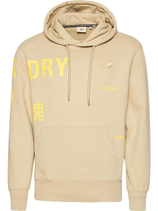 Stacked Sweatshirt with Hood Beige