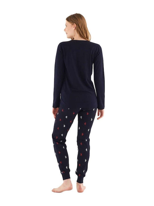 U.S. Polo Assn. Set Winter Women's Pajamas Navy Blue