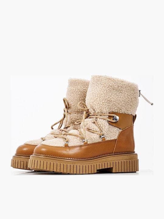 Leder Stiefeletten Damen mit Pelz Tabac Braun
