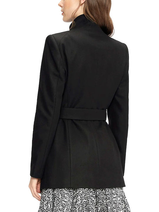 Wool Women's Black Peacoat with Belt