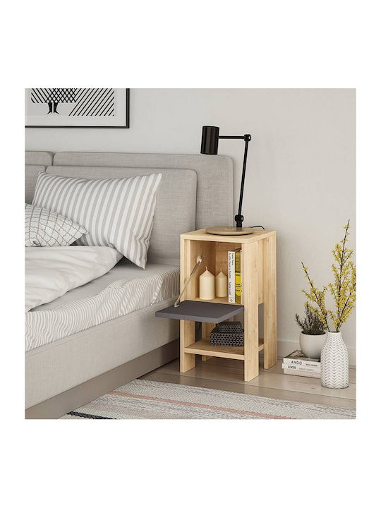 Sidon Wooden Bedside Table Φυσικό Οξιάς / Ανθρακί 30x30x55cm
