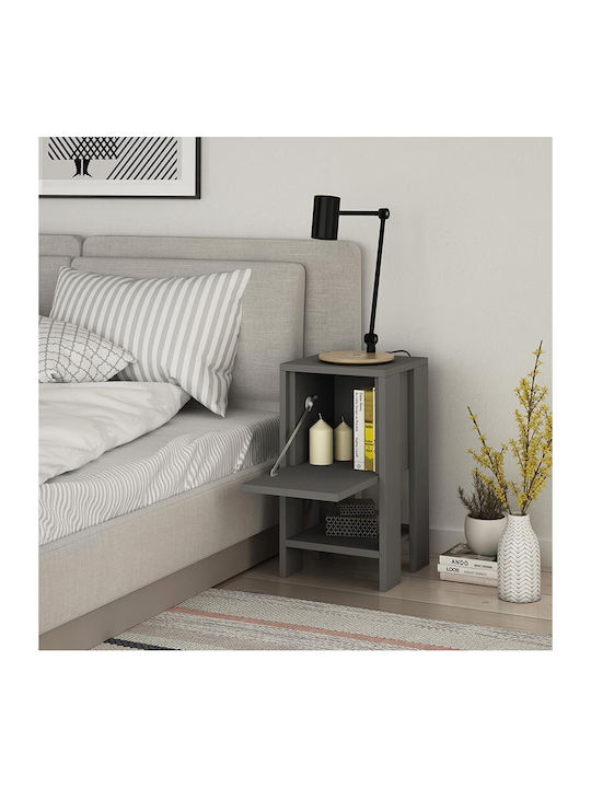 Ema Wooden Bedside Table Ανθρακί 30x30x55cm