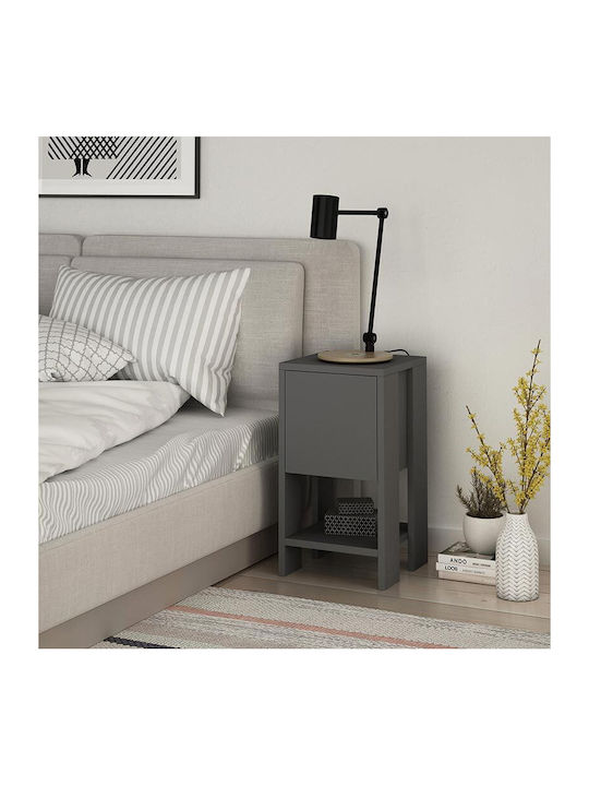 Ema Wooden Bedside Table Ανθρακί 30x30x55cm