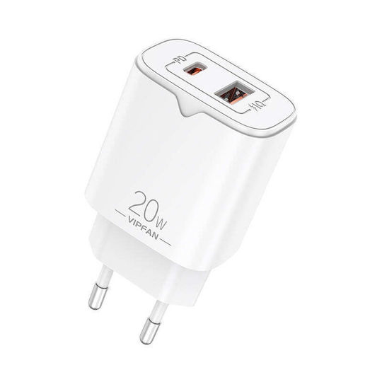 Vipfan Φορτιστής Χωρίς Καλώδιο με Θύρα USB-A και Θύρα USB-C 20W Λευκός (Vfan E08)